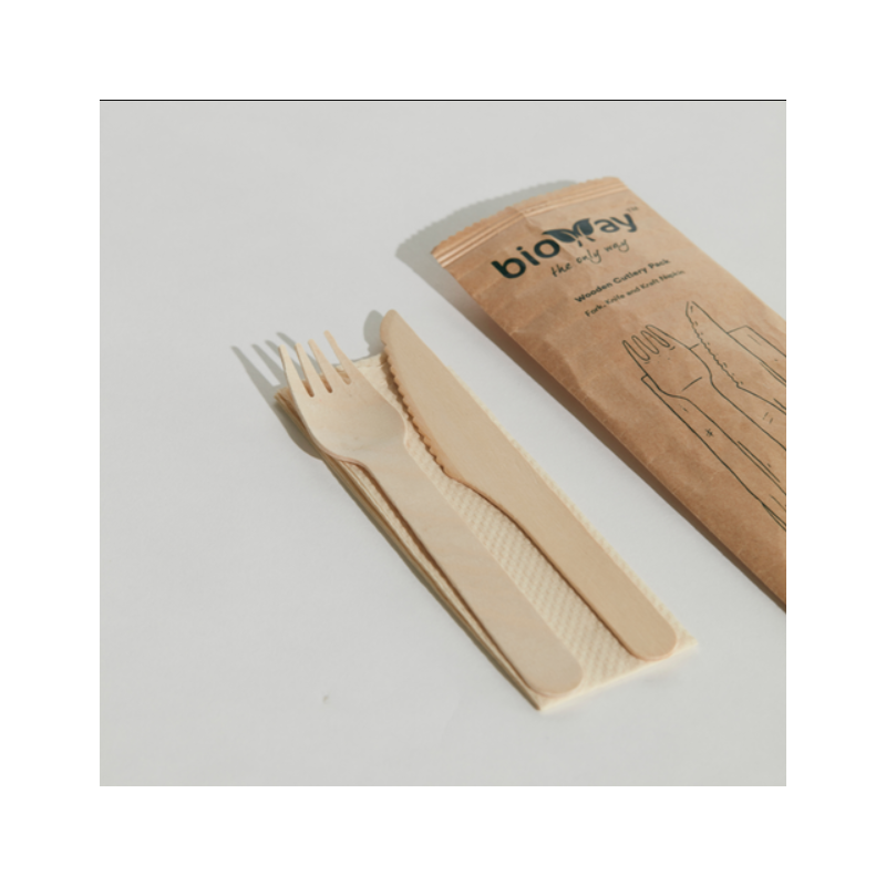 WOODEN KNIFE, FORK,NAPKIN SET